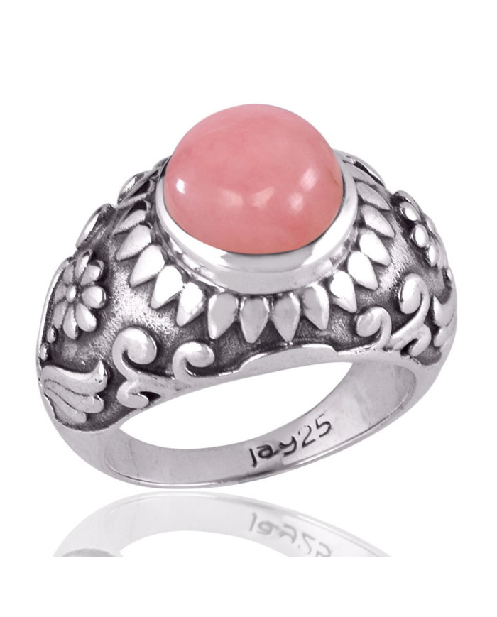 Natural Pruvian Pink Opal 925 Sterling Silver Ring