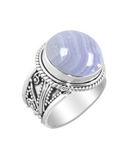Blue Lace Agate Sterling Silver Handcrafted Statement Ring
