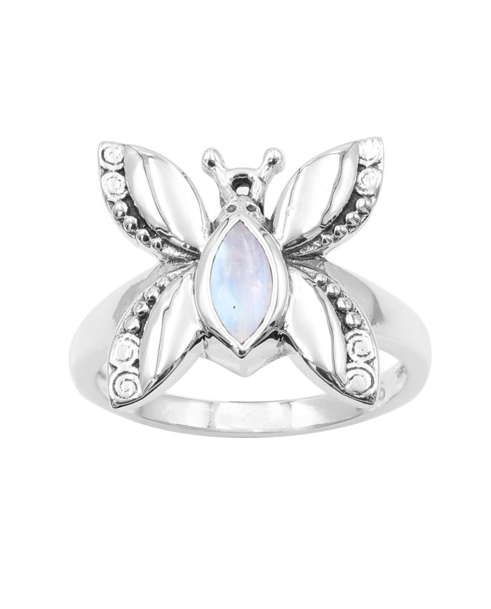925 Sterling Silver Rainbow Moonstone Butterfly Ring