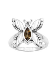 Smoky Quartz 925 Sterling Silver Butterfly Design Ring