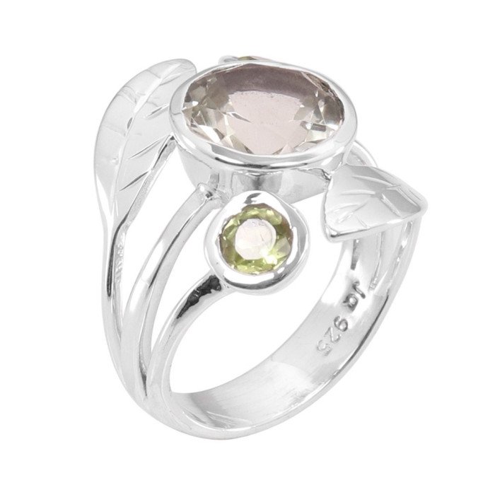 Green Amethyst Ring Peridot Ring 925 Sterling Silver Ring