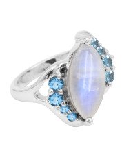 Moonstone Swiss Blue Topaz 925 Sterling Silver Ring
