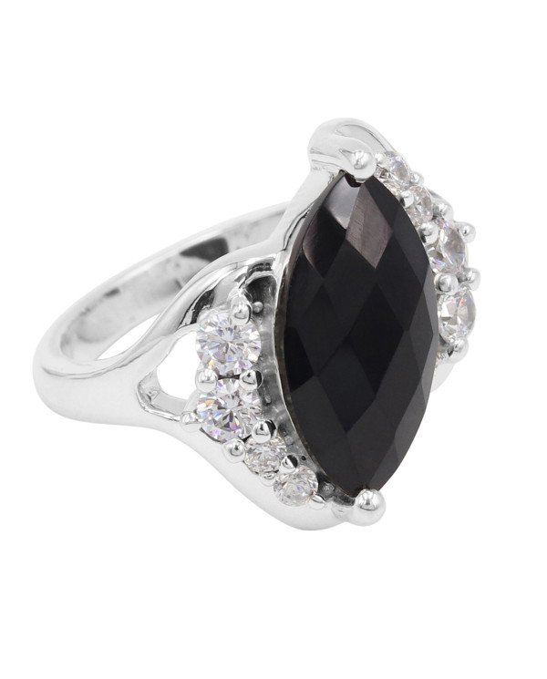 Black Onyx White Cubic Zirconia 925 Sterling Silver Ring