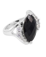 Black Onyx White Cubic Zirconia 925 Sterling Silver Ring