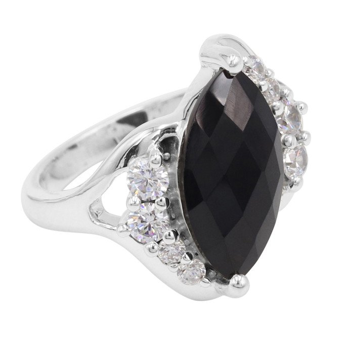 Black Onyx White Cubic Zirconia 925 Sterling Silver Ring
