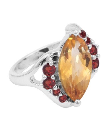 Citrine and Garnet 925 Sterling Silver Ring