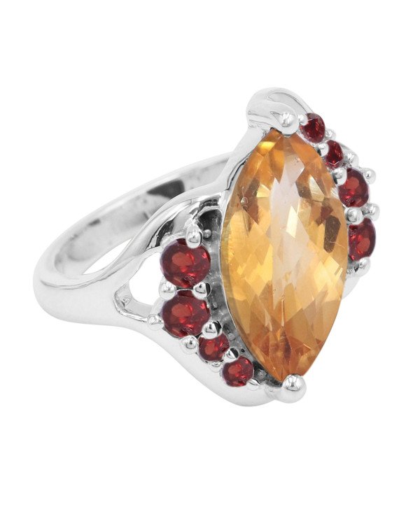 Citrine and Garnet 925 Sterling Silver Ring