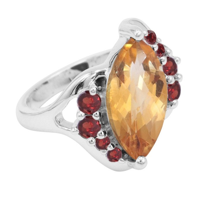 Citrine and Garnet 925 Sterling Silver Ring