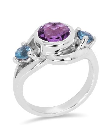 Amethyst Swiss Blue Topaz 925 Sterling Silver Ring
