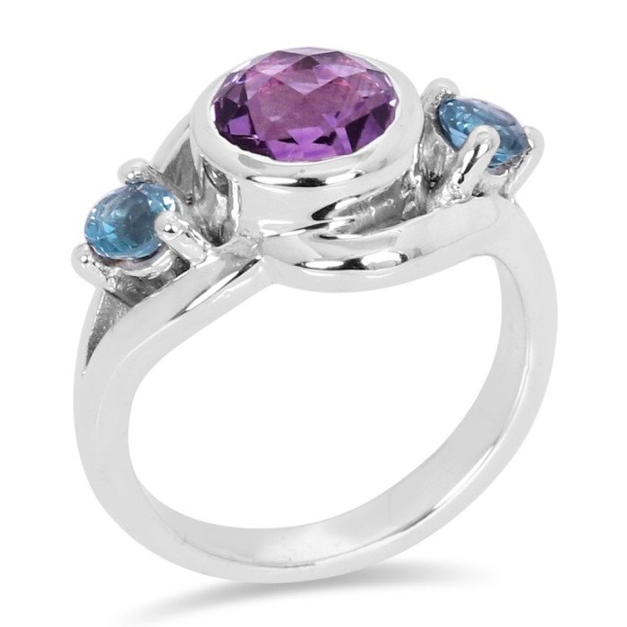 Amethyst Swiss Blue Topaz 925 Sterling Silver Ring