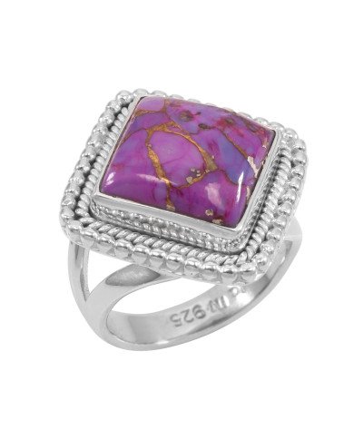925 Sterling Silver Purple Copper Turquoise Statement Ring