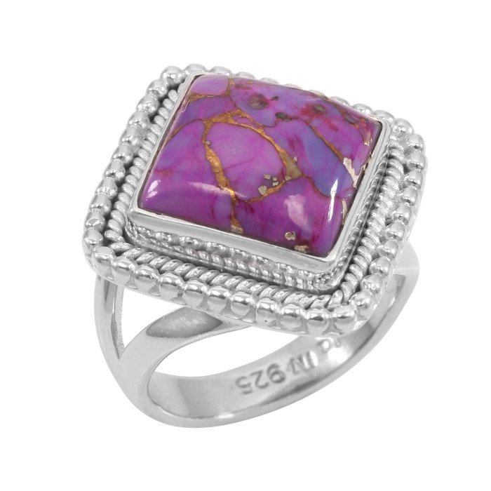 925 Sterling Silver Purple Copper Turquoise Statement Ring