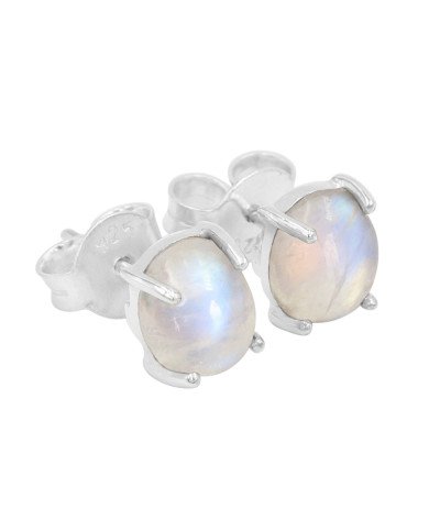 Moonstone 925 Sterling Silver Prong Set Stud Earrings
