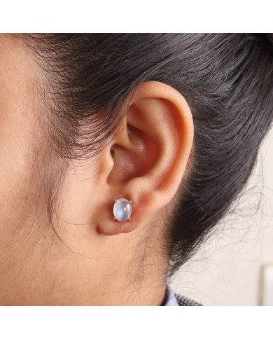 Moonstone 925 Sterling Silver Prong Set Stud Earrings