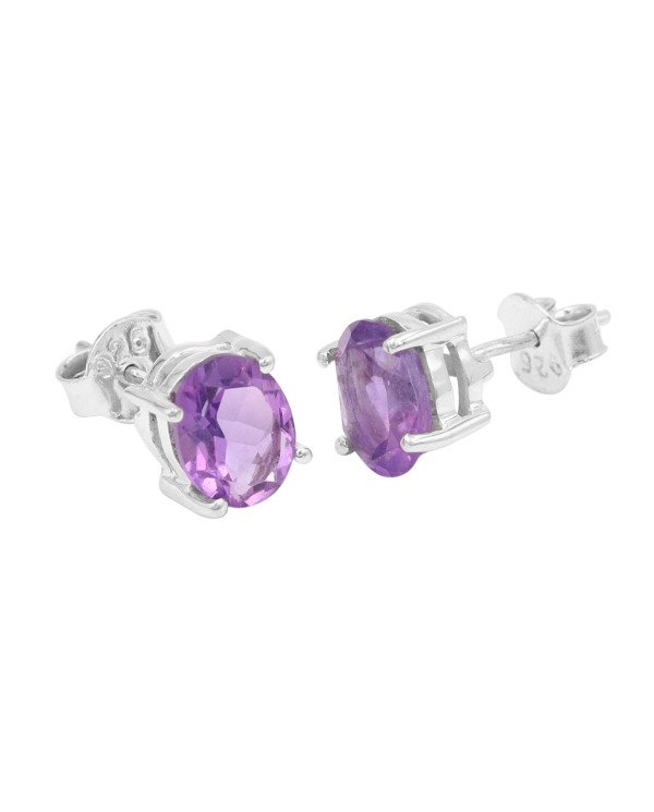 Amethyst 925 Sterling Silver February Birthstone Stud Earrings