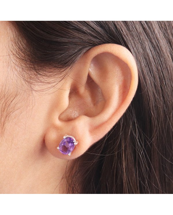 Amethyst 925 Sterling Silver February Birthstone Stud Earrings