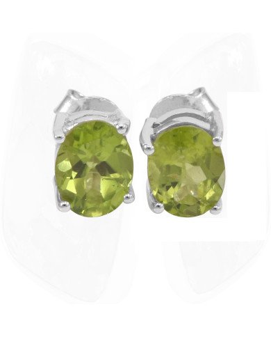 925 Sterling Silver Peridot August Birthstone Stud Earrings