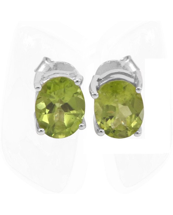 925 Sterling Silver Peridot August Birthstone Stud Earrings