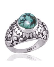 Tibetan Turquoise Gemstone Ring 925 Solid Sterling Silver Ring