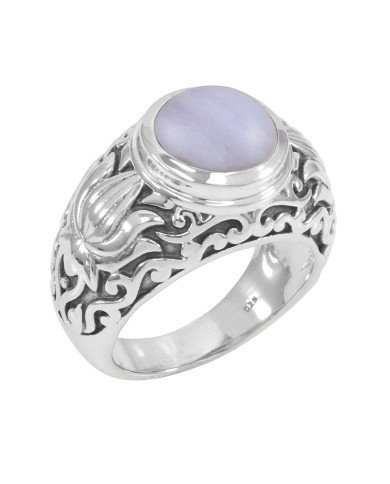 Blue Lace Agate Gemstone Ring 925 Sterling Silver Oxidized Ring