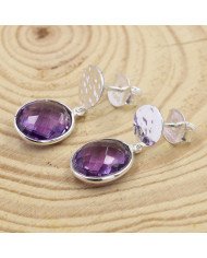 Handmade 925 Sterling Silver Amethyst Drop Stud Earrings