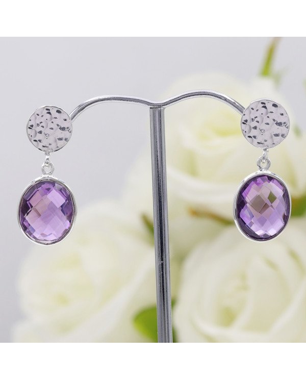 Handmade 925 Sterling Silver Amethyst Drop Stud Earrings