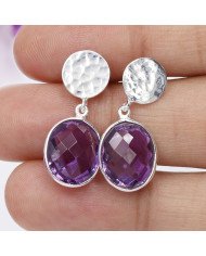Handmade 925 Sterling Silver Amethyst Drop Stud Earrings
