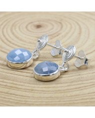 Aquamarine Drop Stud Earrings 925 Sterling Silver Handmade Jewelry