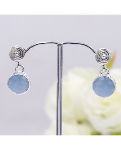 Aquamarine Drop Stud Earrings 925 Sterling Silver Handmade Jewelry