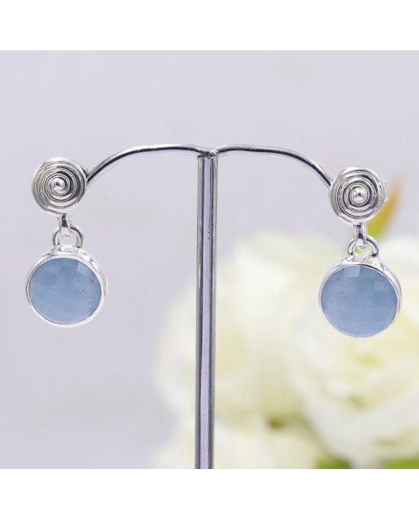 Aquamarine Drop Stud Earrings 925 Sterling Silver Handmade Jewelry