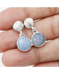 Aquamarine Drop Stud Earrings 925 Sterling Silver Handmade Jewelry
