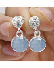 Aquamarine Drop Stud Earrings 925 Sterling Silver Handmade Jewelry