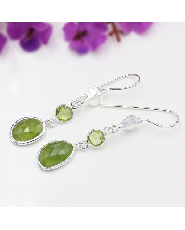 August Birthstone Earrings 925 Sterling Silver Earrings Peridot Earrings