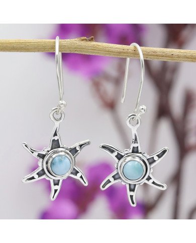 Larimar Earrings Dangle drop Earrings 925 Sterling Silver Earrings