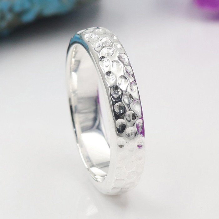 Hammered 925 Sterling Silver Band Ring Handmade Jewelry