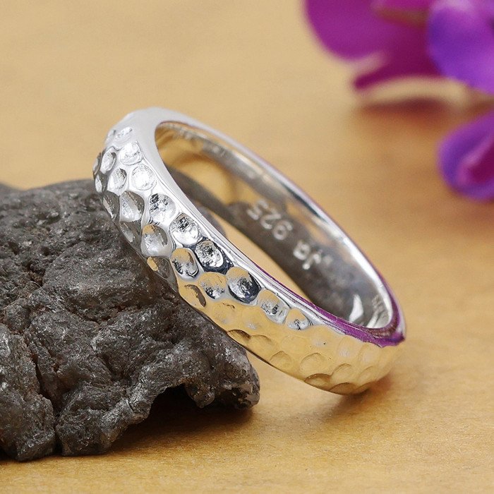 Hammered 925 Sterling Silver Band Ring Handmade Jewelry