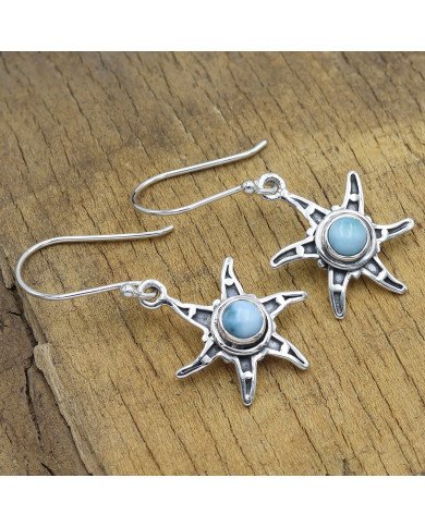 Larimar Earrings Dangle drop Earrings 925 Sterling Silver Earrings