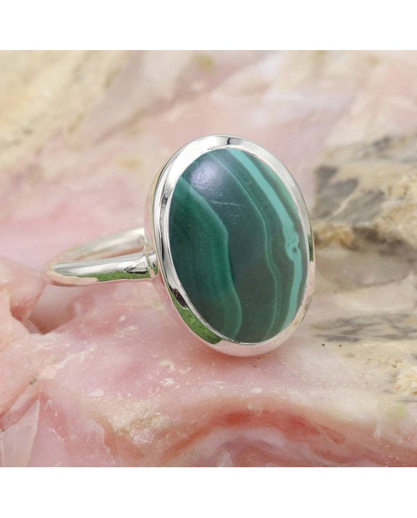 Malachite gem ring 925 sterling silver ring solitaire silver ring.