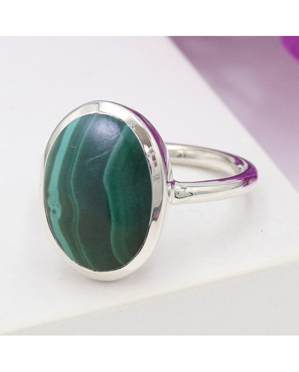 Malachite gem ring 925 sterling silver ring solitaire silver ring.
