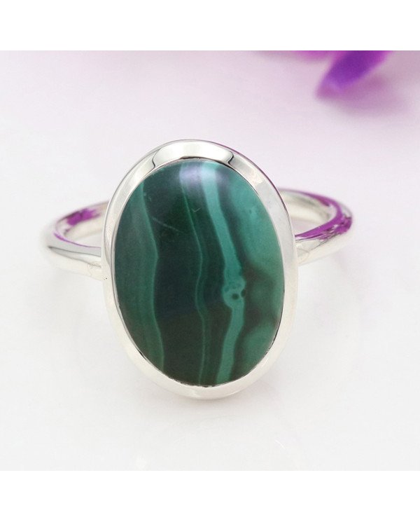 Malachite gem ring 925 sterling silver ring solitaire silver ring.