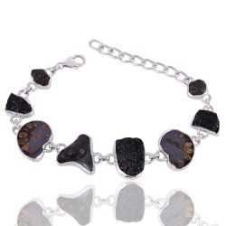 Tektite Amonite and Shark Tooth Fossil Mens Bracelets Silver Bracelet