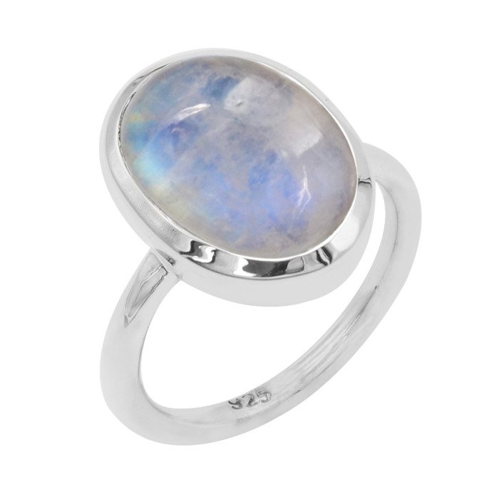 Elegant 925 Sterling Silver Rainbow Moonstone Oval Cut Statement Ring for Her