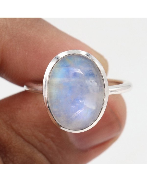 Elegant 925 Sterling Silver Rainbow Moonstone Oval Cut Statement Ring for Her