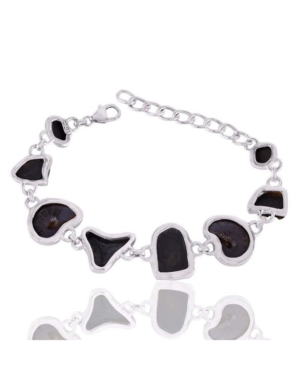 Tektite Amonite and Shark Tooth Fossil Mens Bracelets Silver Bracelet