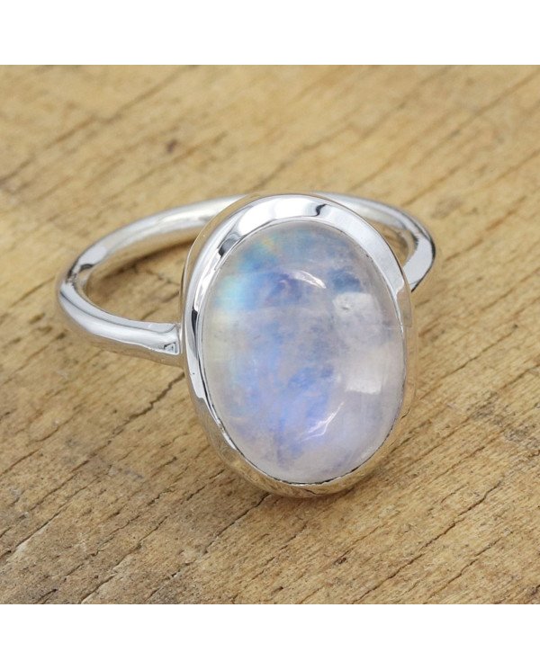 Elegant 925 Sterling Silver Rainbow Moonstone Oval Cut Statement Ring for Her