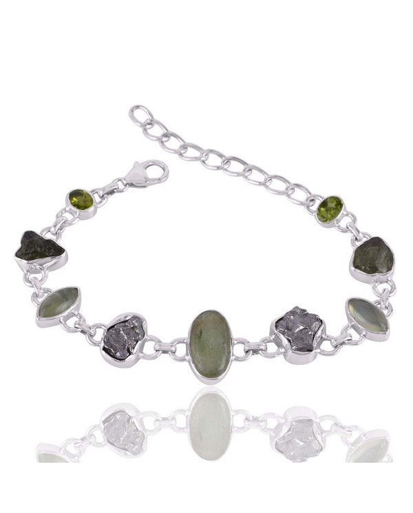 Green Kyanite Meteorite Moldavite Silver Bracelets for Women