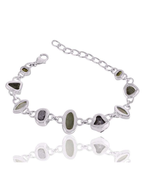 Green Kyanite Meteorite Moldavite Silver Bracelets for Women