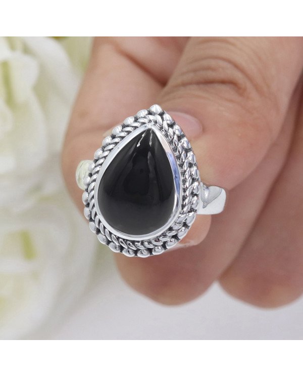Black Onyx Statement Ring, Sterling Silver Ring For Women
