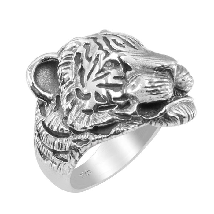 Tiger Skull Ring 925 Sterling Silver Tiger Skull Ring