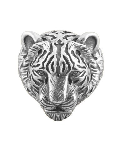 Tiger Skull Ring Tiger Face Skull 925 Sterling Silver Men's Ring